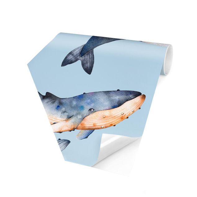 Papel pintado hexagonal Illustrated Whale In Watercolour