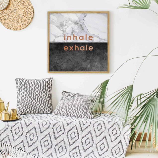 Pósters enmarcados con frases Inhale Exhale Copper And Marble