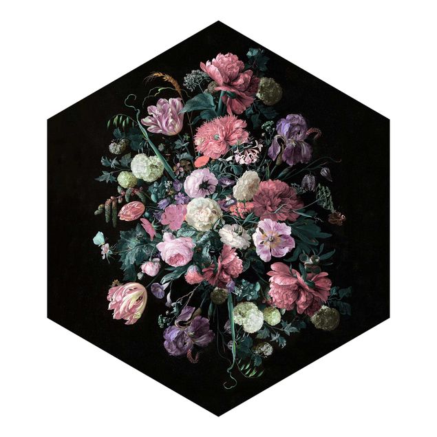 Papel pintado hexagonal Jan Davidsz De Heem - Dark Flower Bouquet