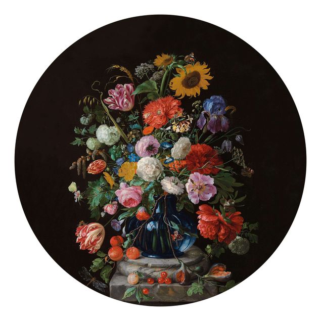 Estilos artísticos Jan Davidsz de Heem - Tulips, a Sunflower, an Iris and other Flowers in a Glass Vase on the Marble Base of a Column
