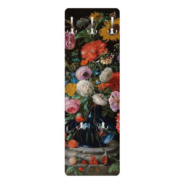 Percheros de pared multicolores Jan Davidsz de Heem - Tulips, a Sunflower, an Iris and other Flowers in a Glass Vase on the Marble Base of a Column