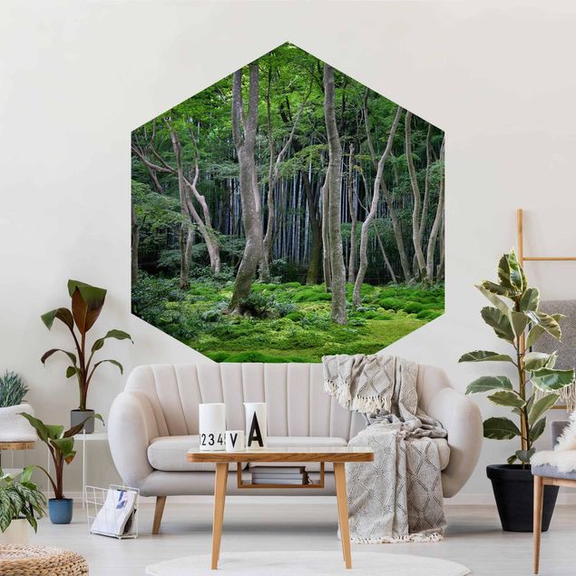 Papel pintado hexagonal Japanese Forest