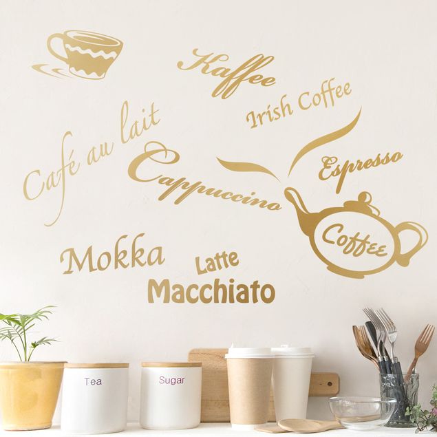 Vinilos decorativos para cafeteria Types of Coffee with Coffee Pot