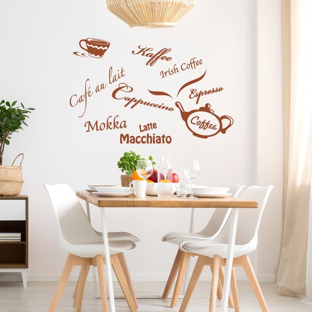 Vinilos pared frases motivadoras Types of Coffee with Coffee Pot