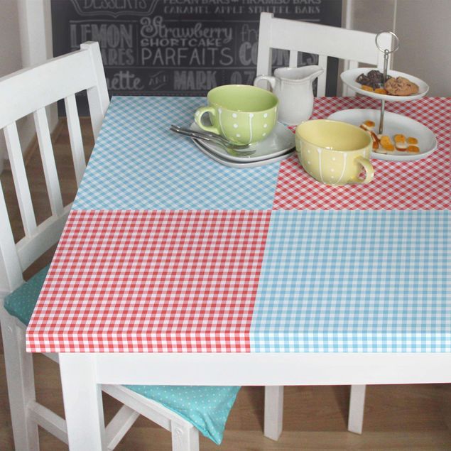 Papel adhesivo para muebles mate Checked Pattern Squares In Pastel Blue And Vermillion