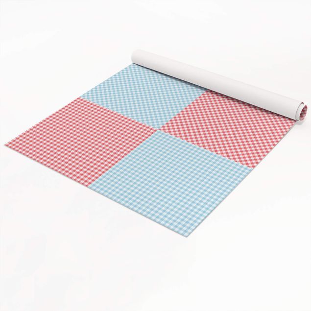 Láminas adhesivas en azul Checked Pattern Squares In Pastel Blue And Vermillion