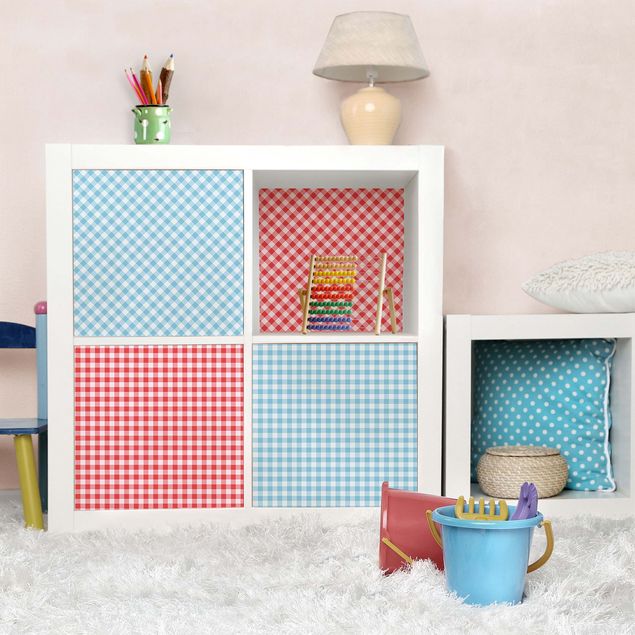 Papel adhesivo para muebles mate Checked Pattern Stripes In Pastel Blue And Vermillion