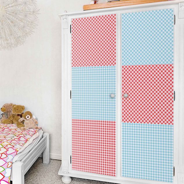 Papel adhesivo para muebles patrones Checked Pattern Stripes In Pastel Blue And Vermillion