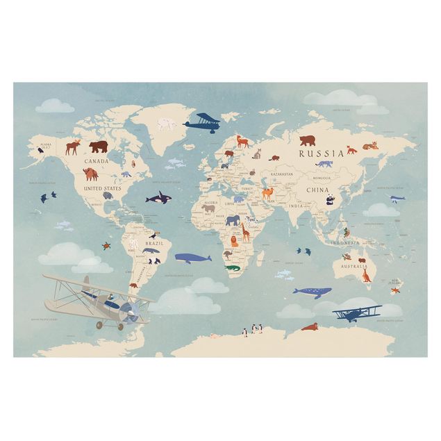 Papel pintado Map With With Animals Of The World