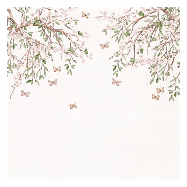 Papel pared animales Cherry blossom in the butterflies' play of wings