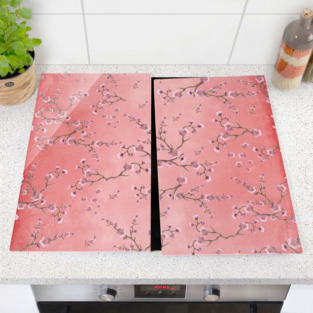 Decoración de cocinas Cherry Blossoms On Red