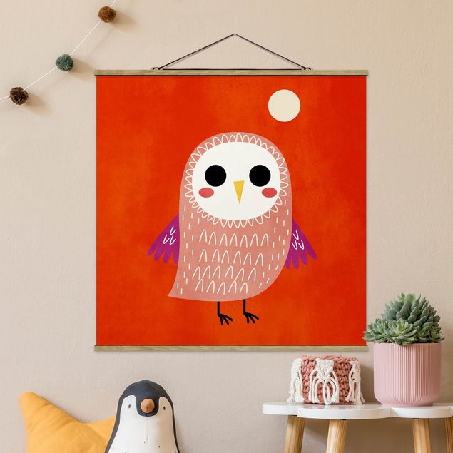 Decoración infantil pared Little Owl At Red Night