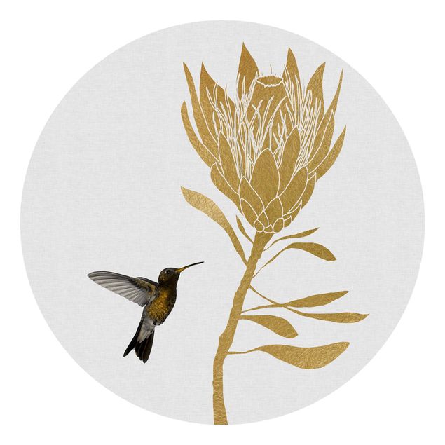 Papeles pintados modernos Hummingbird And Tropical Golden Blossom