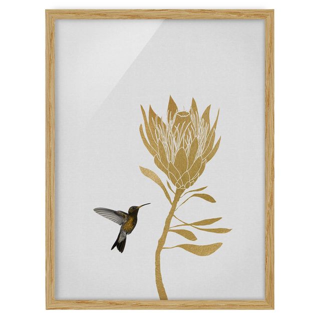 Cuadros de flores modernos Hummingbird And Tropical Golden Blossom