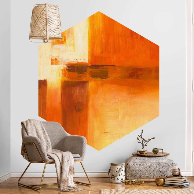 Papel pintado hexagonal Composition In Orange And Brown 01