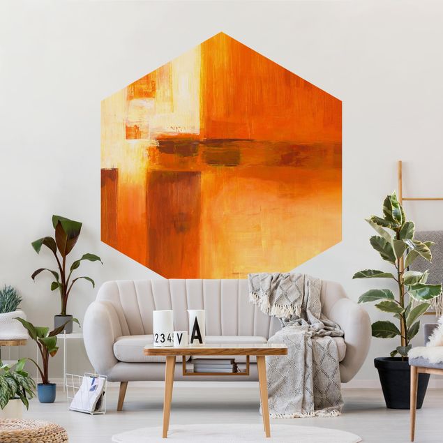 Papel pintado naranja Composition In Orange And Brown 01
