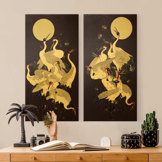 Cuadros decorativos modernos Cranes In Front Of Moon Duo