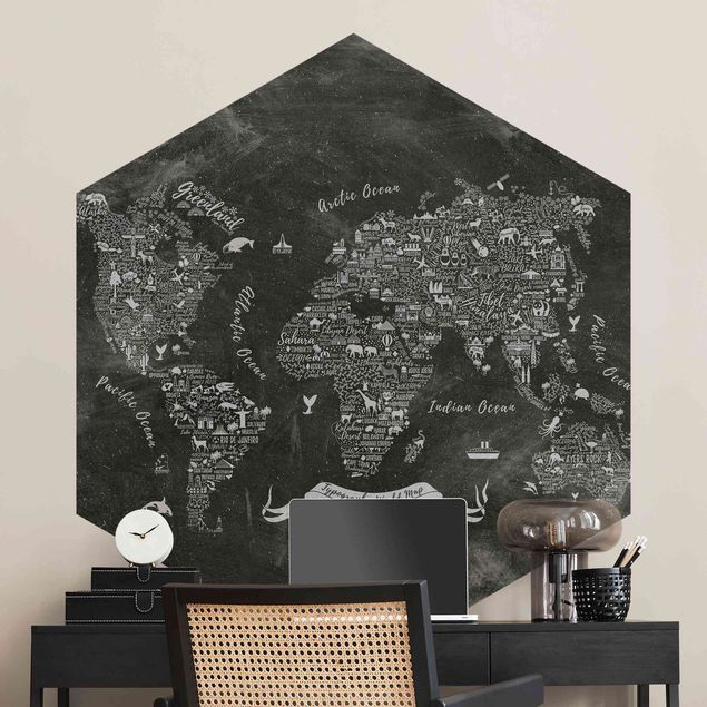 Papel pintado moderno Chalk Typography World Map