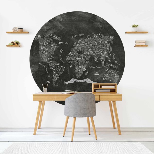 Papel pintado salón moderno Chalk Typography World Map