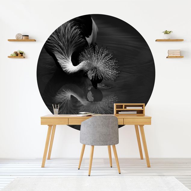 Papel pintado aves Crowned Crane Bow Black And White