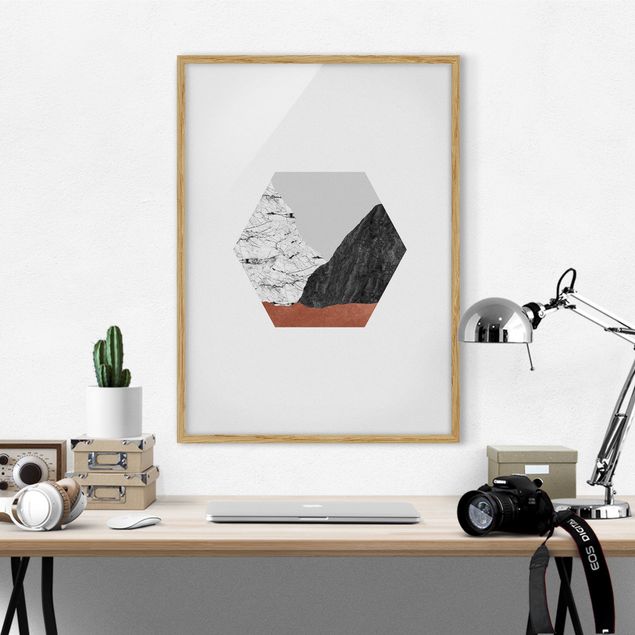 Pósters enmarcados en blanco y negro Copper Mountains Hexagonal Geometry