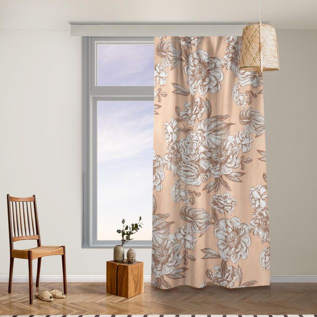 cortinas para sala modernas Copper Engraving Flower Bouquet