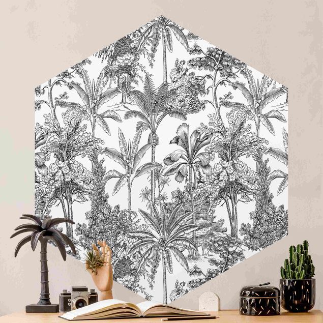 Papel pintado floral Copper Engraving Impression - Tropical Palm Trees