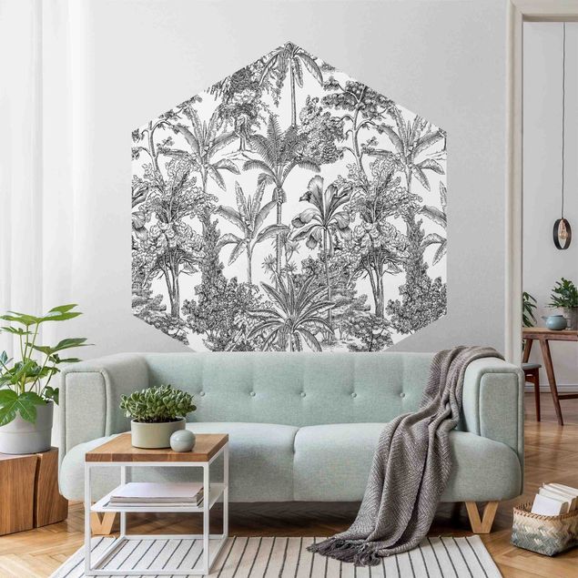 Papel pintado con patrones Copper Engraving Impression - Tropical Palm Trees