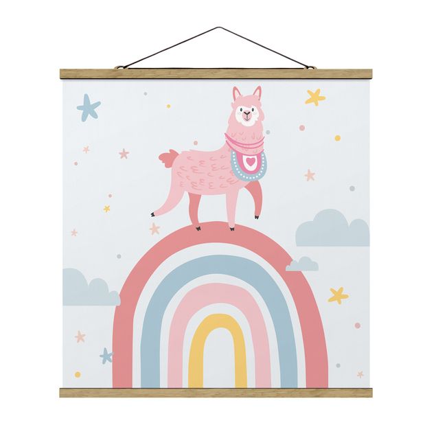 Cuadros de animales Lama On Rainbow With Stars And Dots
