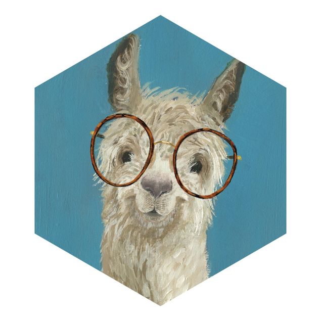 Papel pintado azul Lama With Glasses I