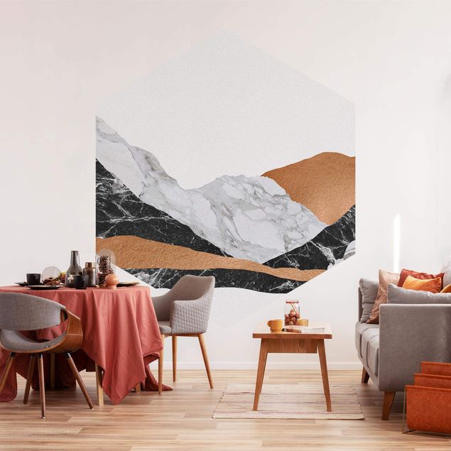 Papel pintado montañas infantil Landscape In Marble And Copper