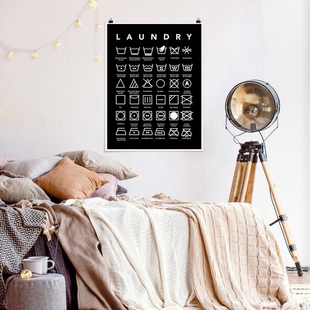 Láminas blanco y negro para enmarcar Laundry Symbols Black And White