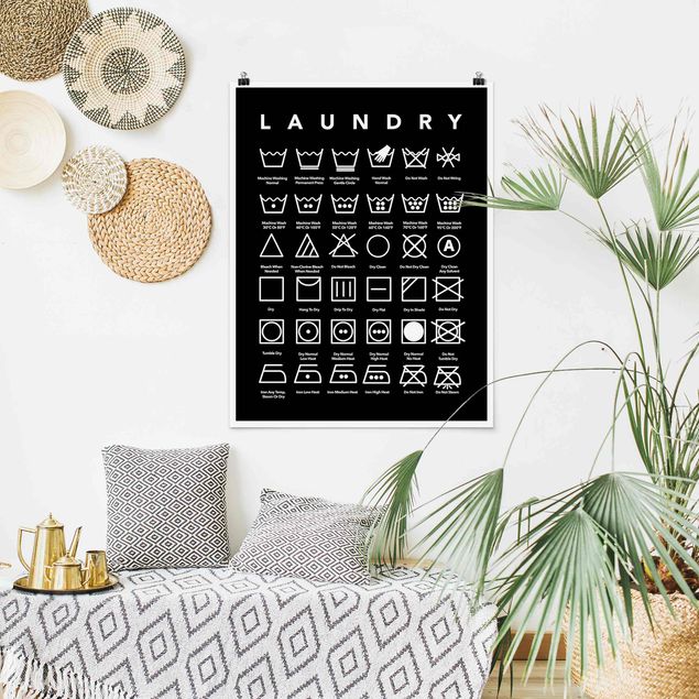 Láminas frases Laundry Symbols Black And White