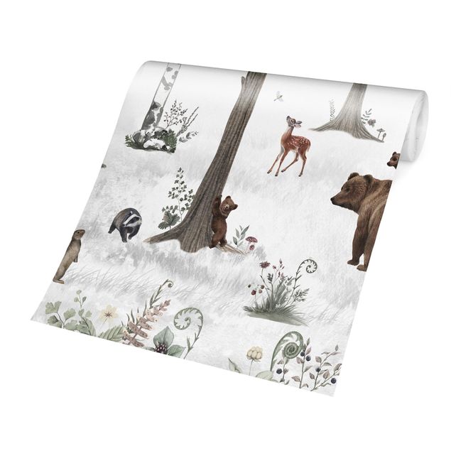 Papel blanco pared Silent white forest with animals