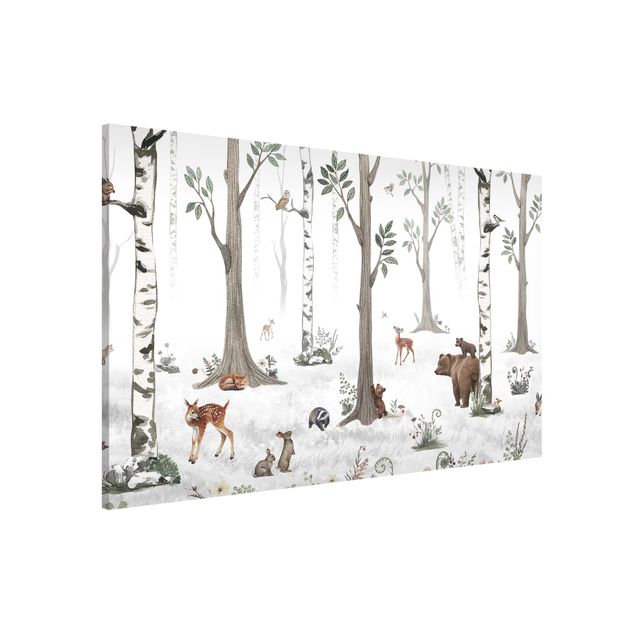 Cuadros osos Silent white forest with animals