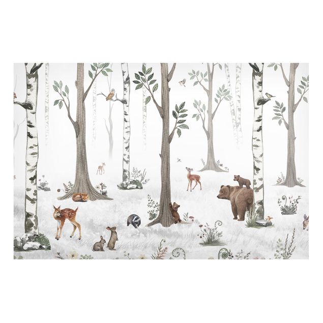 Decoración infantil pared Silent white forest with animals