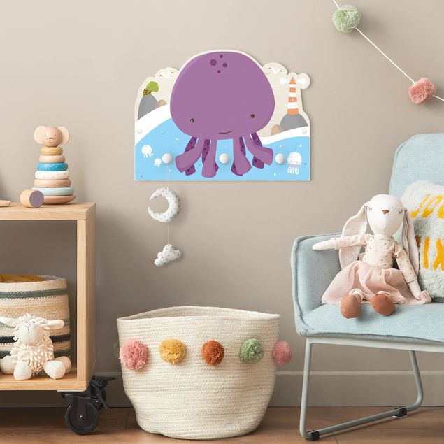 Perchero pared animales Purple Baby Squid