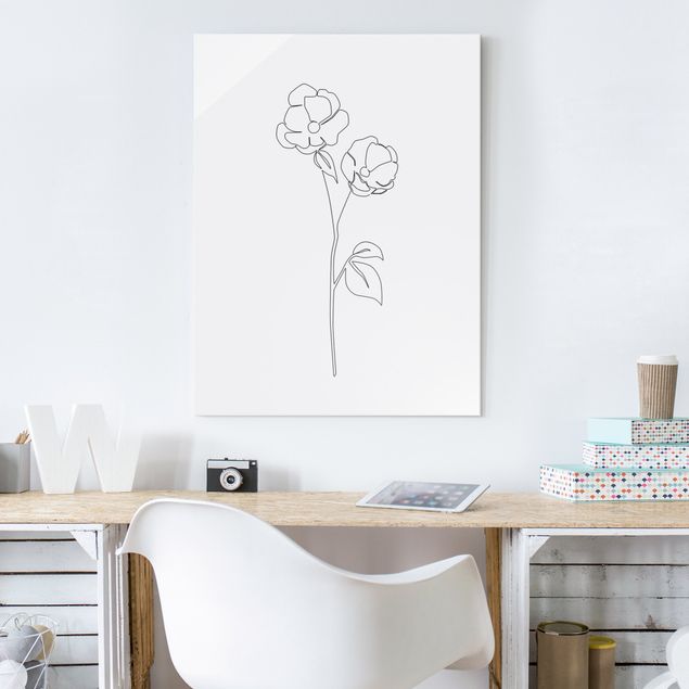 Cuadros de cristal blanco y negro Line Art Flowers - Poppy Flower