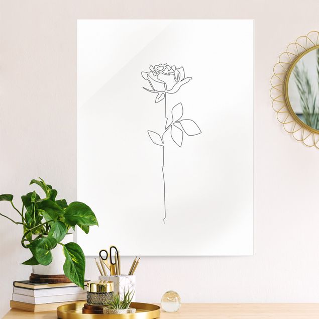 Cuadros de cristal rosas Line Art Flowers - Rose