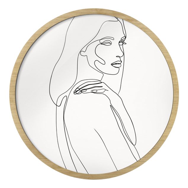 Cuadros redondos modernos Line Art Woman Shoulder Black And White