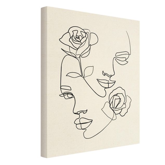 Cuadros de plantas Line Art Faces Women Roses Black And White