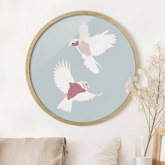 Pósters enmarcados de cuadros famosos Line Art Pigeons Pastel