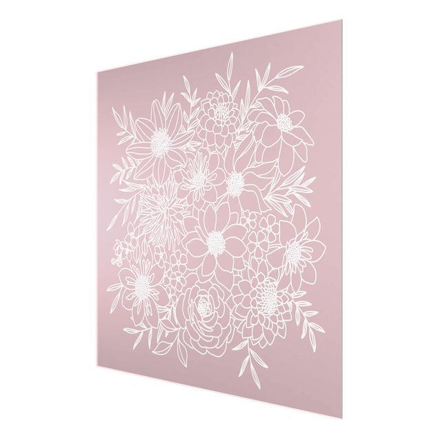 Tableros magnéticos de vidrio Lineart Flowers In Dusky Pink