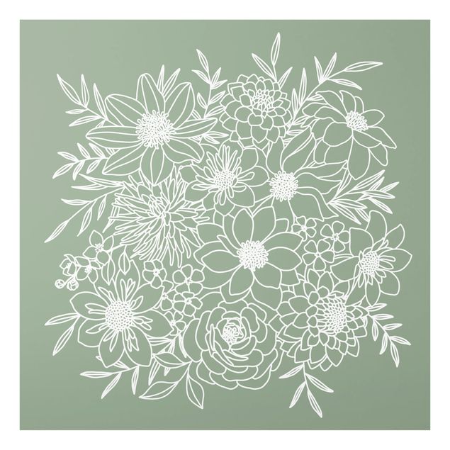 Cuadros decorativos Lineart Flowers In Green