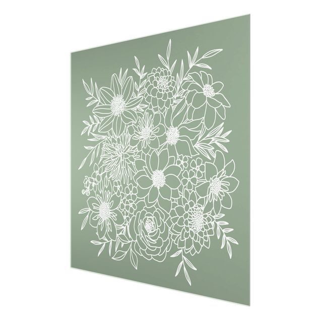 Tableros magnéticos de vidrio Lineart Flowers In Green