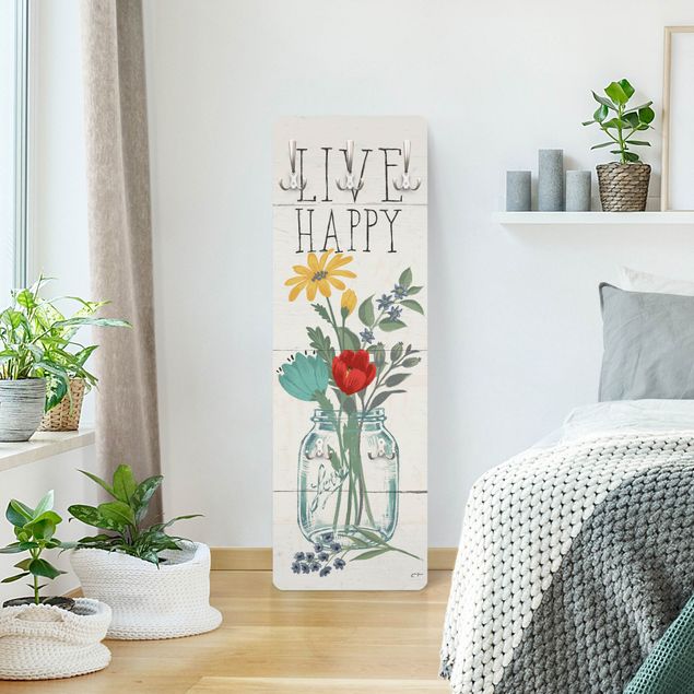 Percheros de pared multicolores Live Happy - Flower vase on wood
