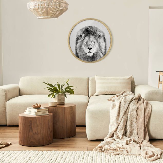 Pósters enmarcados de animales Lion Linus Black And White