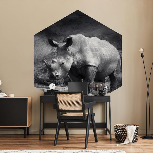 Papeles pintados blanco y negro Lonesome Rhinoceros