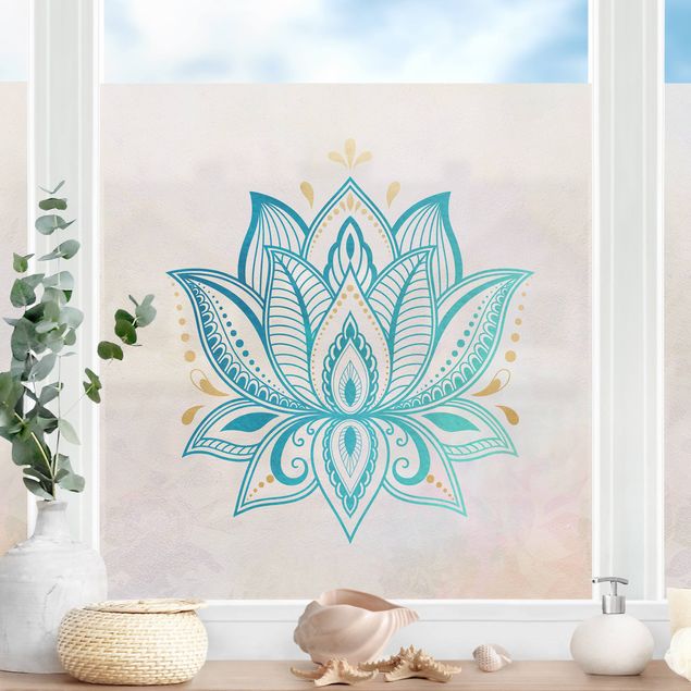 Láminas adhesivas Lotus Illustration Mandala Gold Blue