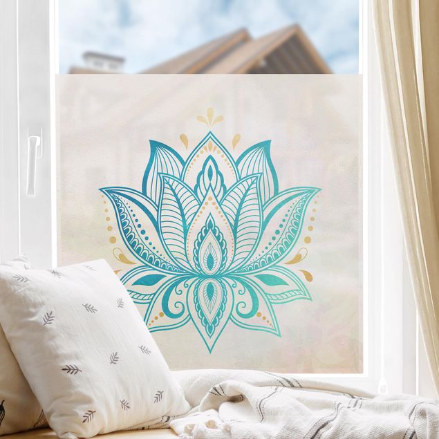 Vinilo para cristales - Lotus Illustration Mandala Gold Blue